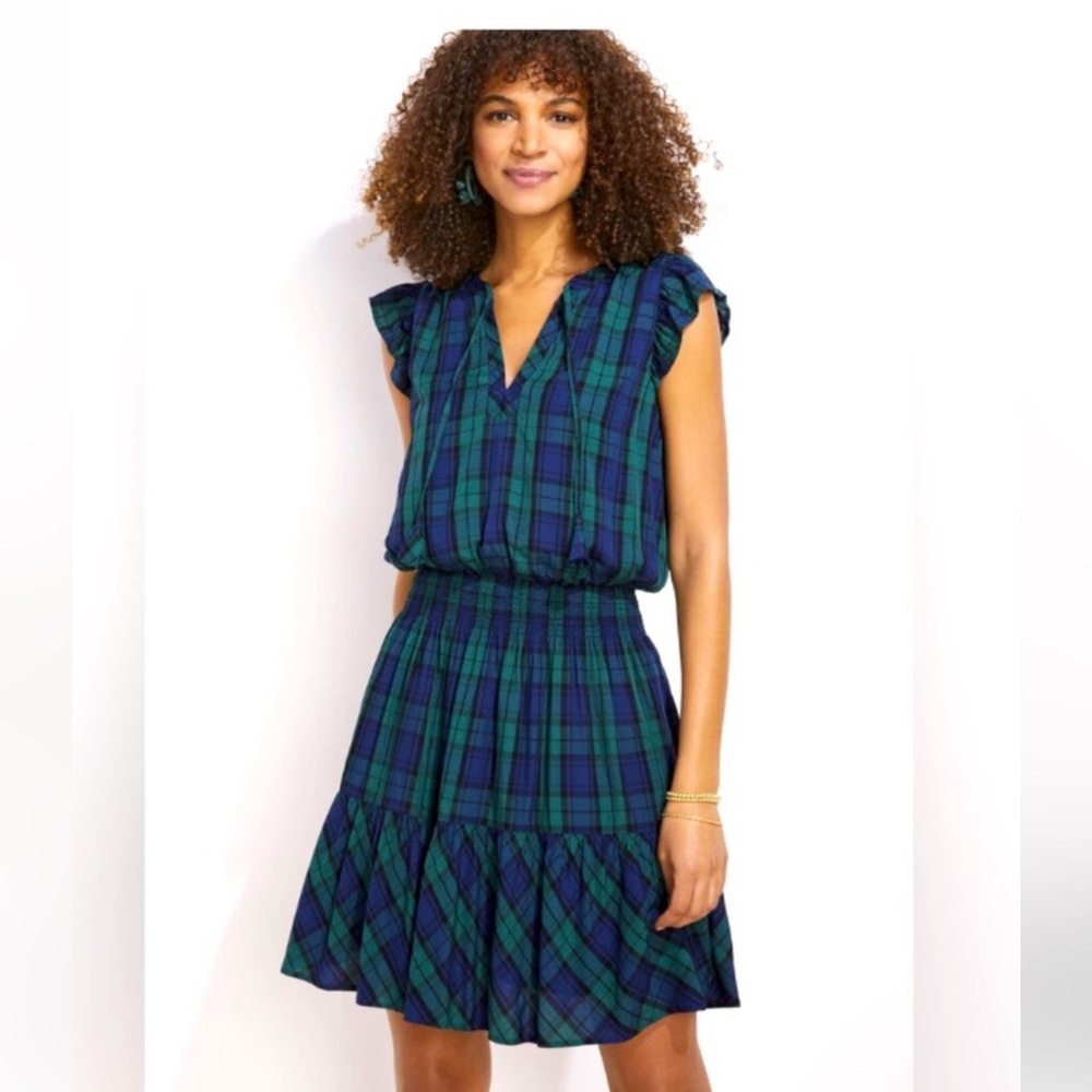 NWT Vineyard Vines Smocked Ruffle Dress, Charleston Green